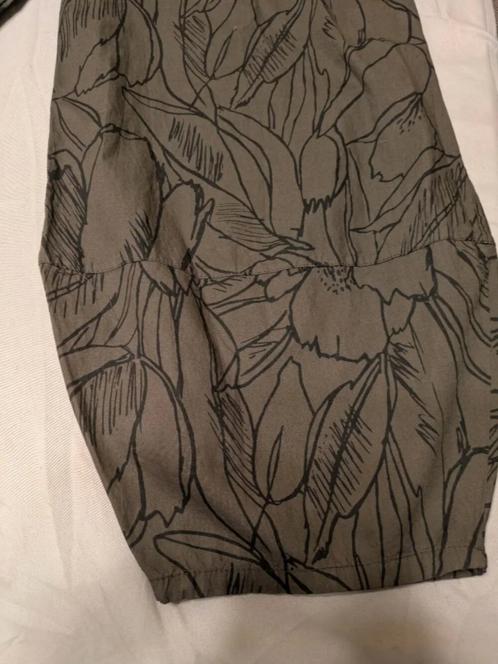 Bryn Walker Harem Pants Olive Green Floral Balloon Lagenlook Cropped Elastic - Picture 9 of 9
